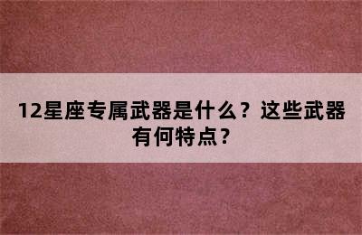 12星座专属武器是什么？这些武器有何特点？