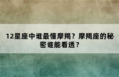 12星座中谁最懂摩羯？摩羯座的秘密谁能看透？