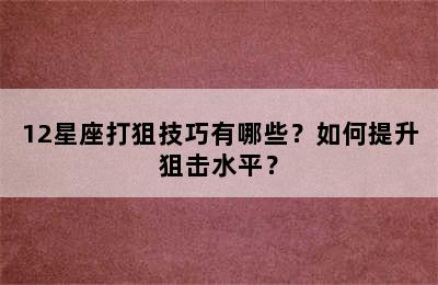 12星座打狙技巧有哪些？如何提升狙击水平？
