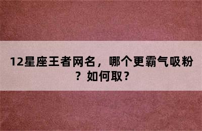 12星座王者网名，哪个更霸气吸粉？如何取？