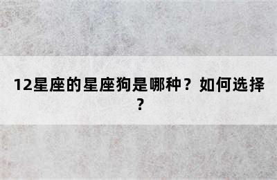 12星座的星座狗是哪种？如何选择？