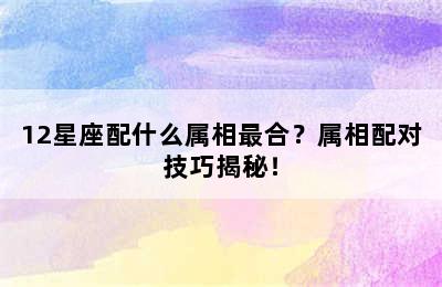 12星座配什么属相最合？属相配对技巧揭秘！