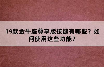 19款金牛座尊享版按键有哪些？如何使用这些功能？