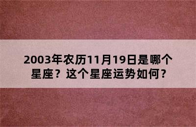 2003年农历11月19日是哪个星座？这个星座运势如何？