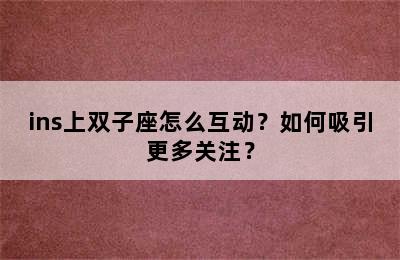 ins上双子座怎么互动？如何吸引更多关注？