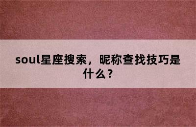 soul星座搜索，昵称查找技巧是什么？