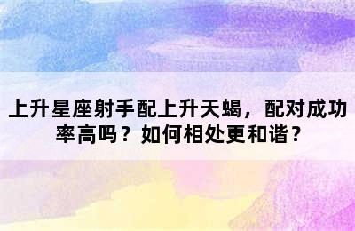 上升星座射手配上升天蝎，配对成功率高吗？如何相处更和谐？