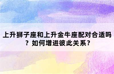 上升狮子座和上升金牛座配对合适吗？如何增进彼此关系？