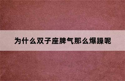 为什么双子座脾气那么爆躁呢