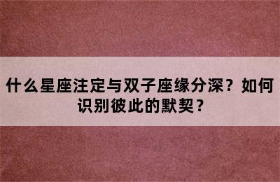 什么星座注定与双子座缘分深？如何识别彼此的默契？