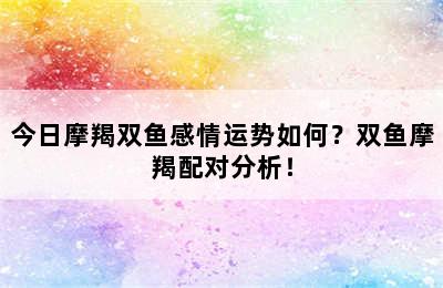 今日摩羯双鱼感情运势如何？双鱼摩羯配对分析！