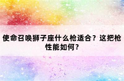 使命召唤狮子座什么枪适合？这把枪性能如何？