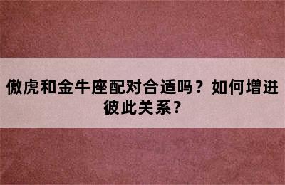 傲虎和金牛座配对合适吗？如何增进彼此关系？