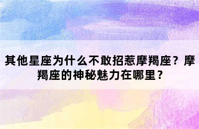 其他星座为什么不敢招惹摩羯座？摩羯座的神秘魅力在哪里？