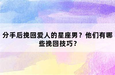 分手后挽回爱人的星座男？他们有哪些挽回技巧？