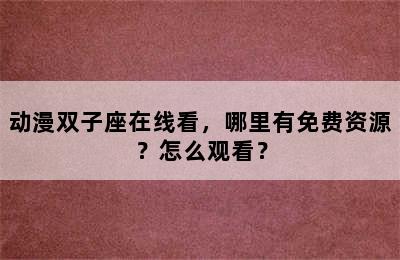 动漫双子座在线看，哪里有免费资源？怎么观看？