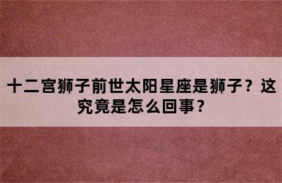 十二宫狮子前世太阳星座是狮子？这究竟是怎么回事？