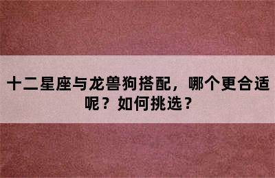 十二星座与龙兽狗搭配，哪个更合适呢？如何挑选？