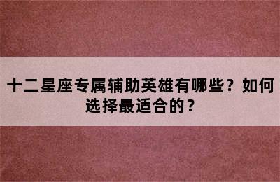 十二星座专属辅助英雄有哪些？如何选择最适合的？
