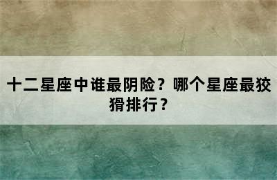 十二星座中谁最阴险？哪个星座最狡猾排行？