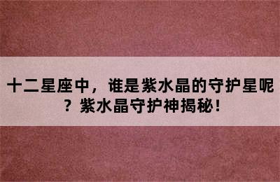 十二星座中，谁是紫水晶的守护星呢？紫水晶守护神揭秘！