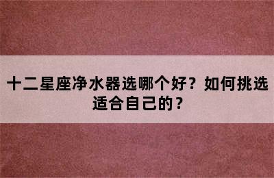 十二星座净水器选哪个好？如何挑选适合自己的？
