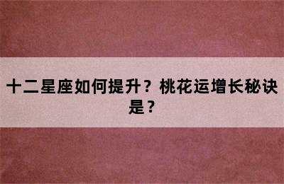 十二星座如何提升？桃花运增长秘诀是？