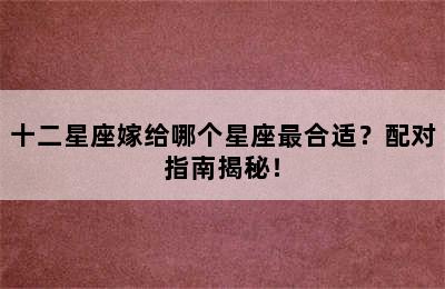 十二星座嫁给哪个星座最合适？配对指南揭秘！