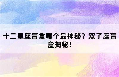 十二星座盲盒哪个最神秘？双子座盲盒揭秘！