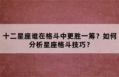 十二星座谁在格斗中更胜一筹？如何分析星座格斗技巧？