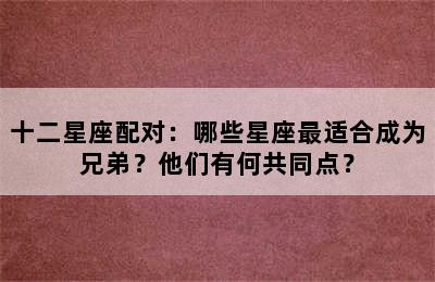 十二星座配对：哪些星座最适合成为兄弟？他们有何共同点？