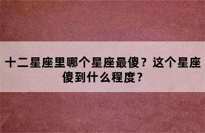 十二星座里哪个星座最傻？这个星座傻到什么程度？