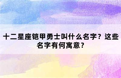 十二星座铠甲勇士叫什么名字？这些名字有何寓意？