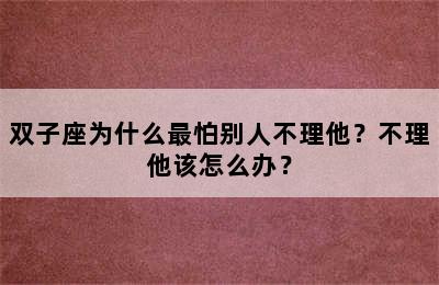 双子座为什么最怕别人不理他？不理他该怎么办？