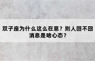 双子座为什么这么在意？别人回不回消息是啥心态？