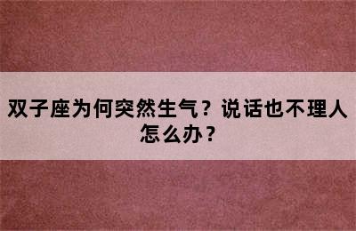 双子座为何突然生气？说话也不理人怎么办？
