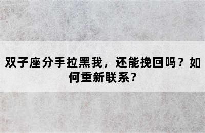 双子座分手拉黑我，还能挽回吗？如何重新联系？