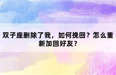 双子座删除了我，如何挽回？怎么重新加回好友？