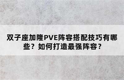 双子座加隆PVE阵容搭配技巧有哪些？如何打造最强阵容？