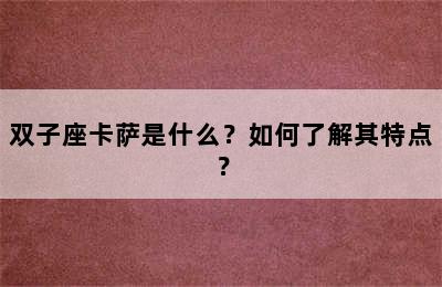 双子座卡萨是什么？如何了解其特点？