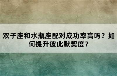 双子座和水瓶座配对成功率高吗？如何提升彼此默契度？