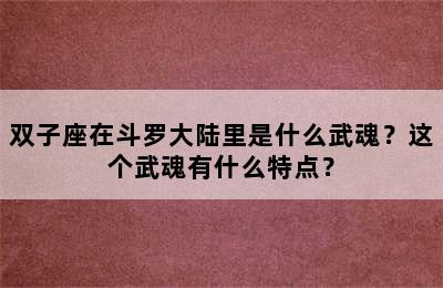 双子座在斗罗大陆里是什么武魂？这个武魂有什么特点？