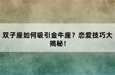 双子座如何吸引金牛座？恋爱技巧大揭秘！