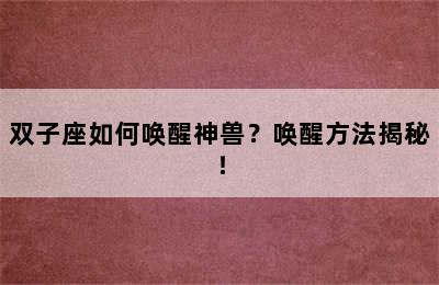 双子座如何唤醒神兽？唤醒方法揭秘！