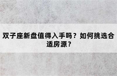 双子座新盘值得入手吗？如何挑选合适房源？