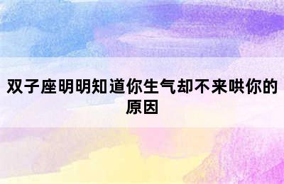 双子座明明知道你生气却不来哄你的原因