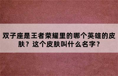 双子座是王者荣耀里的哪个英雄的皮肤？这个皮肤叫什么名字？