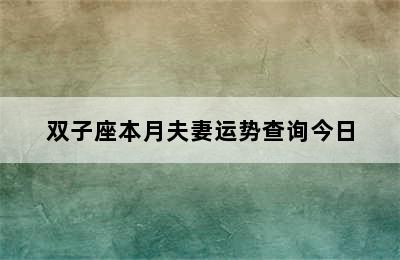 双子座本月夫妻运势查询今日