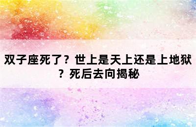 双子座死了？世上是天上还是上地狱？死后去向揭秘