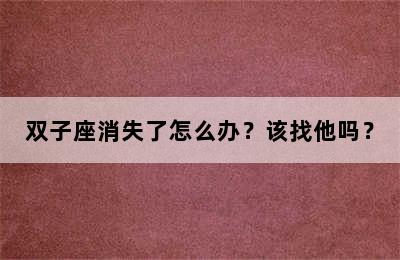 双子座消失了怎么办？该找他吗？
